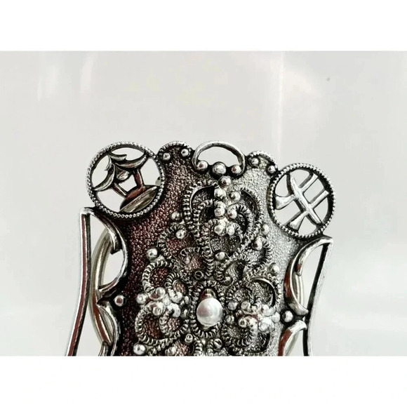 Silver Tone Filigree German Made Beaded Textured Design Vintage Scarf Clip - Picture 4 of 10